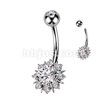 316L Surgical Steel 316L Surgical Steel Belly Ring With Round CZ Center... - Image 2