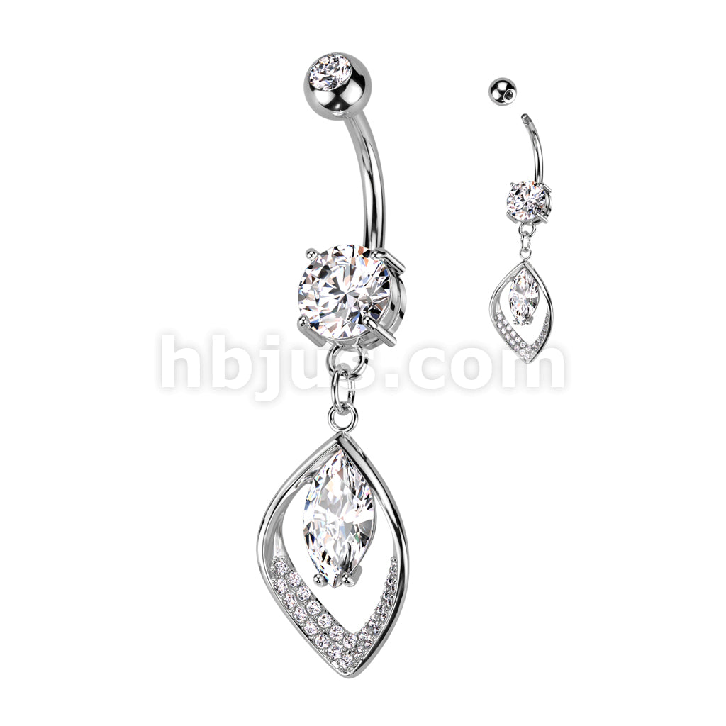 316L Surgical Steel 316L Surgical Steel Belly Ring With Hollow CZ Pave... - Image 2