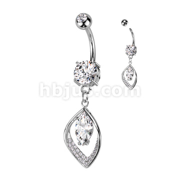 316L Surgical Steel 316L Surgical Steel Belly Ring With Hollow CZ Pave... - Image 2