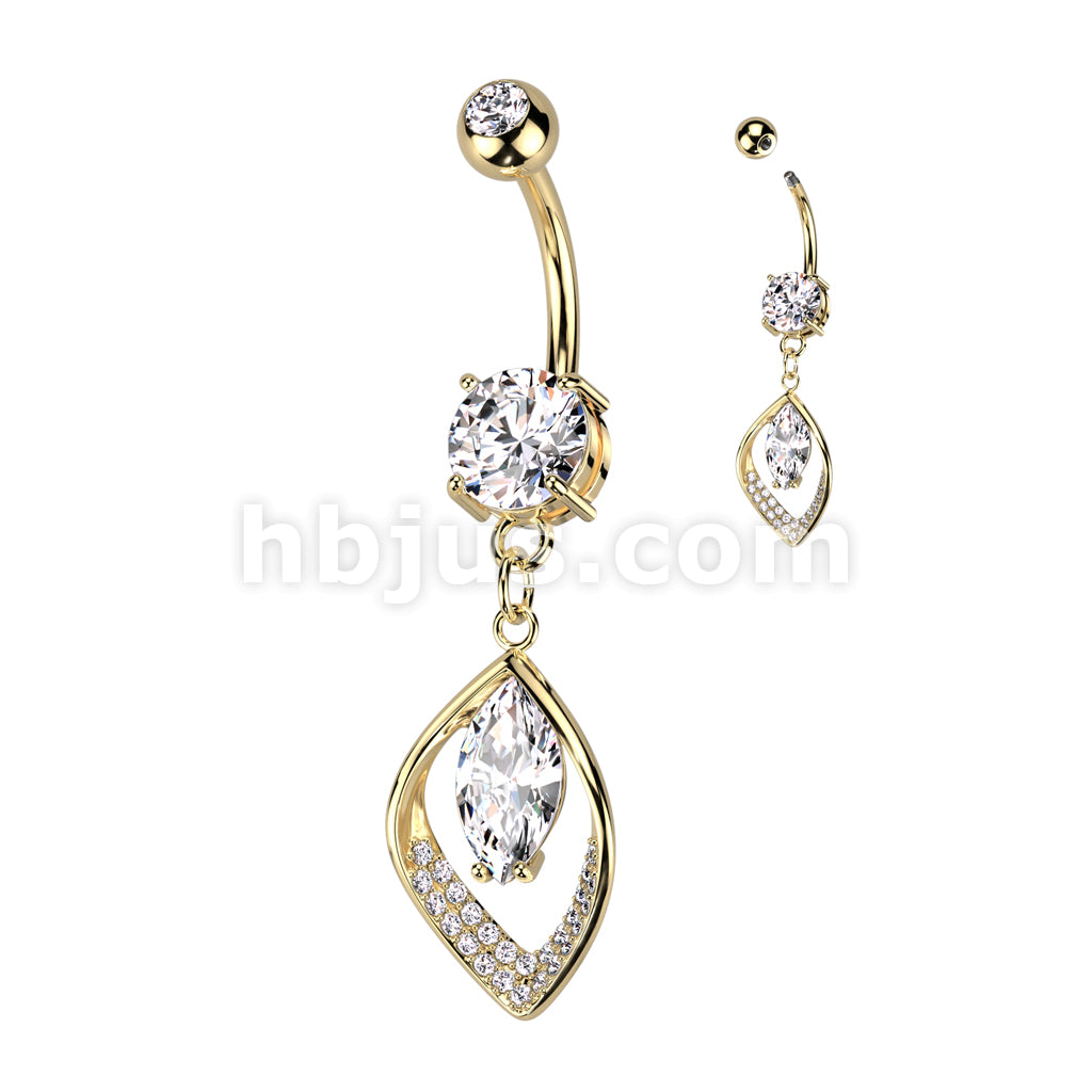 316L Surgical Steel 316L Surgical Steel Belly Ring With Hollow CZ Pave... - Image 3