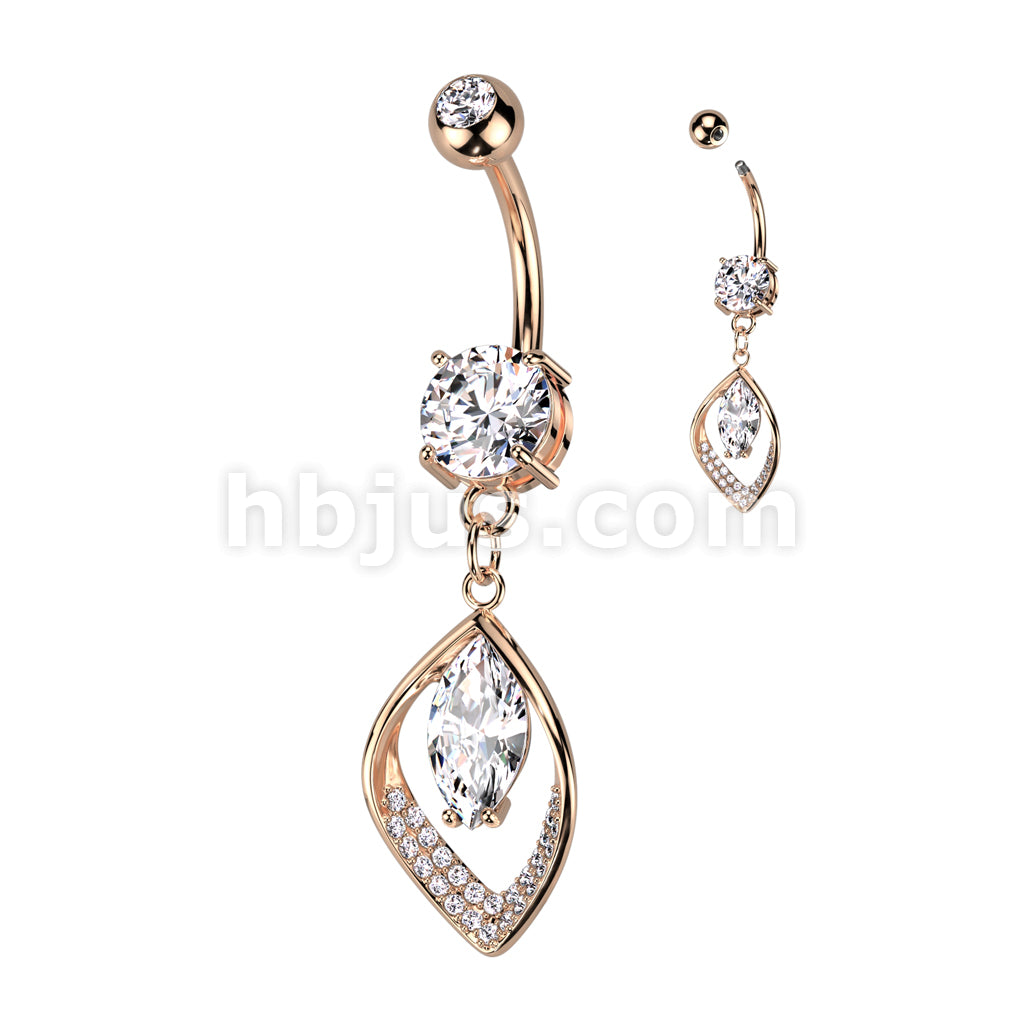 316L Surgical Steel 316L Surgical Steel Belly Ring With Hollow CZ Pave... - Image 4