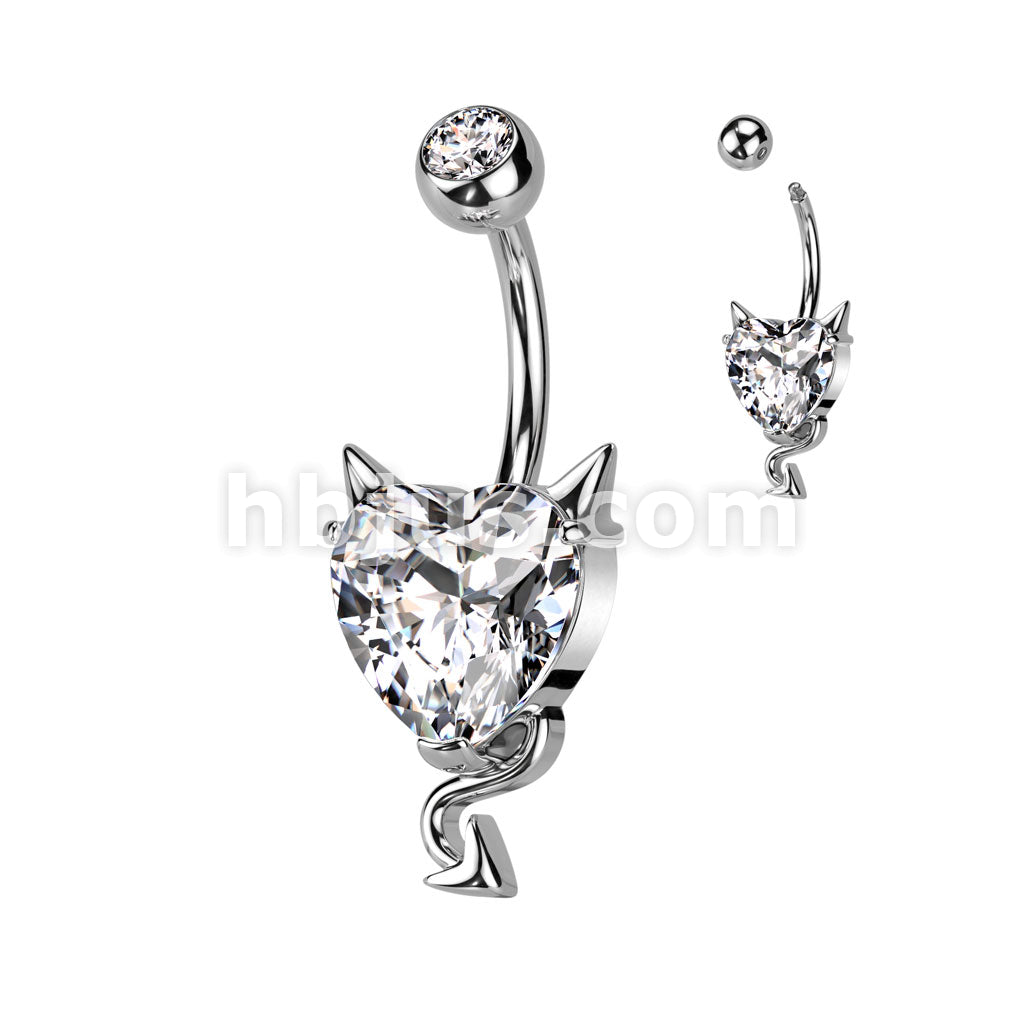 316L Surgical Steel 316L Surgical Steel CZ Heart With Devil Horns and... - Image 2