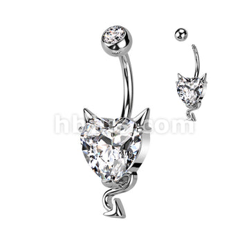 316L Surgical Steel 316L Surgical Steel CZ Heart With Devil Horns and... - Image 2