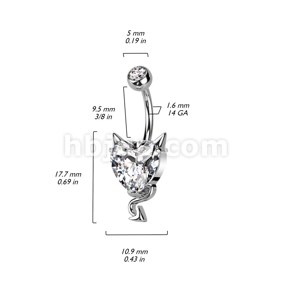 316L Surgical Steel 316L Surgical Steel CZ Heart With Devil Horns and... - Image 4