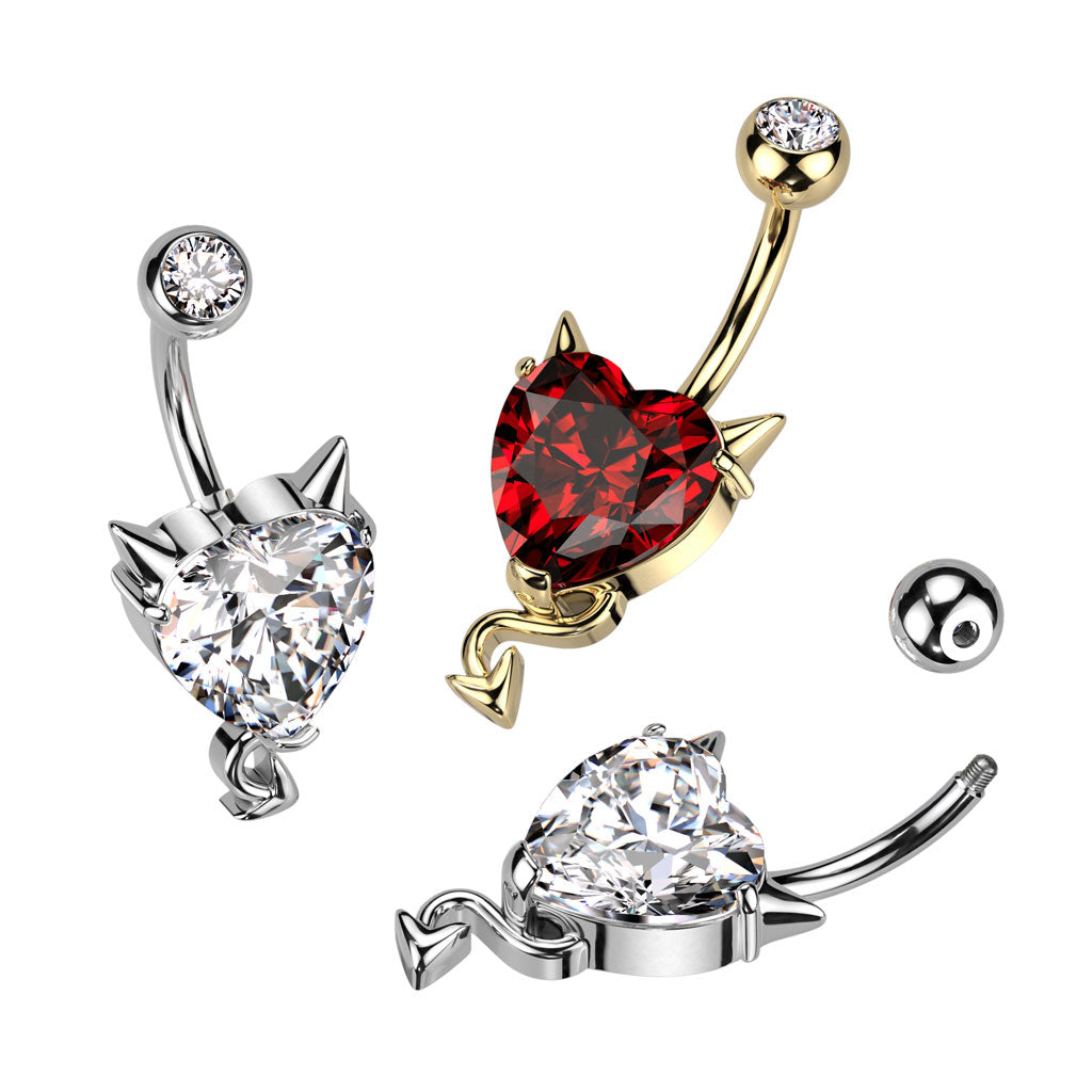 316L Surgical Steel 316L Surgical Steel CZ Heart With Devil Horns and...