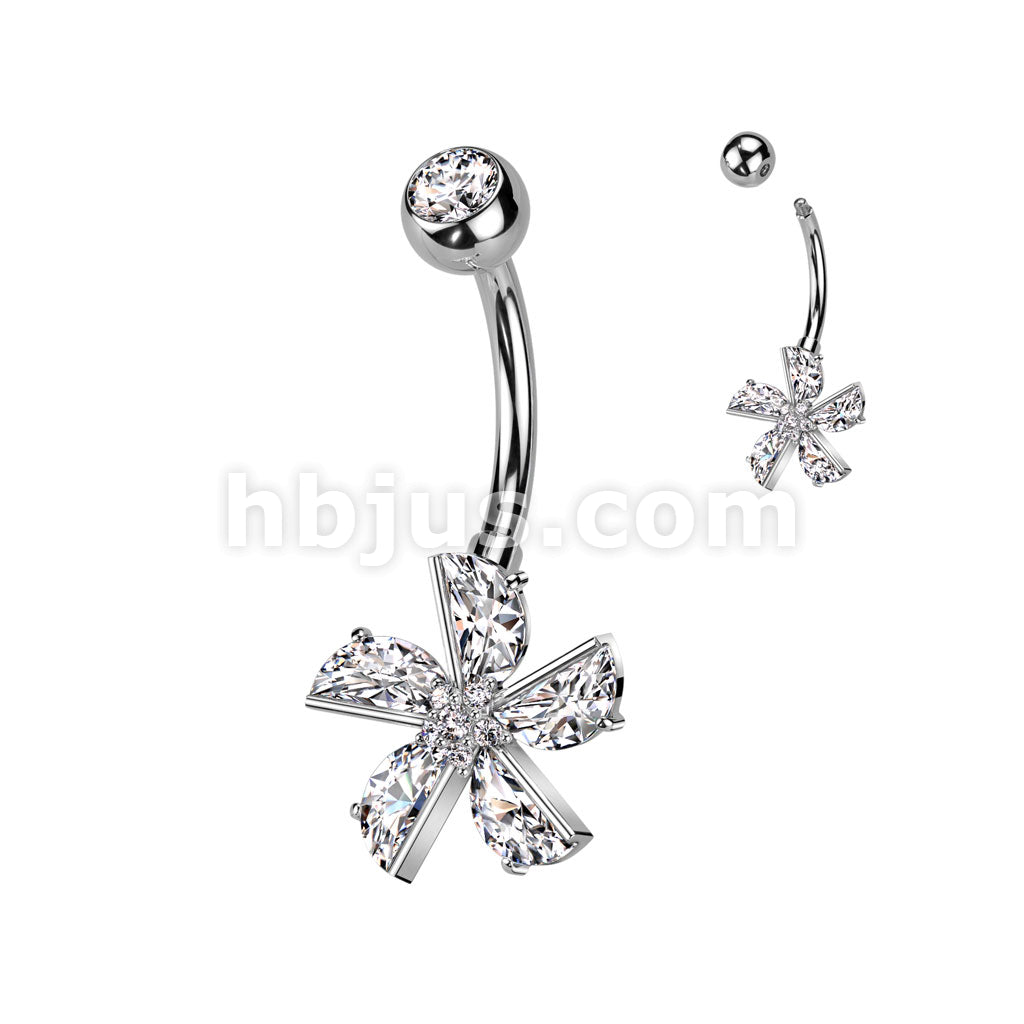 316L Surgical Steel 316L Surgical Steel CZ Flower With CZ Pave Center... - Image 2
