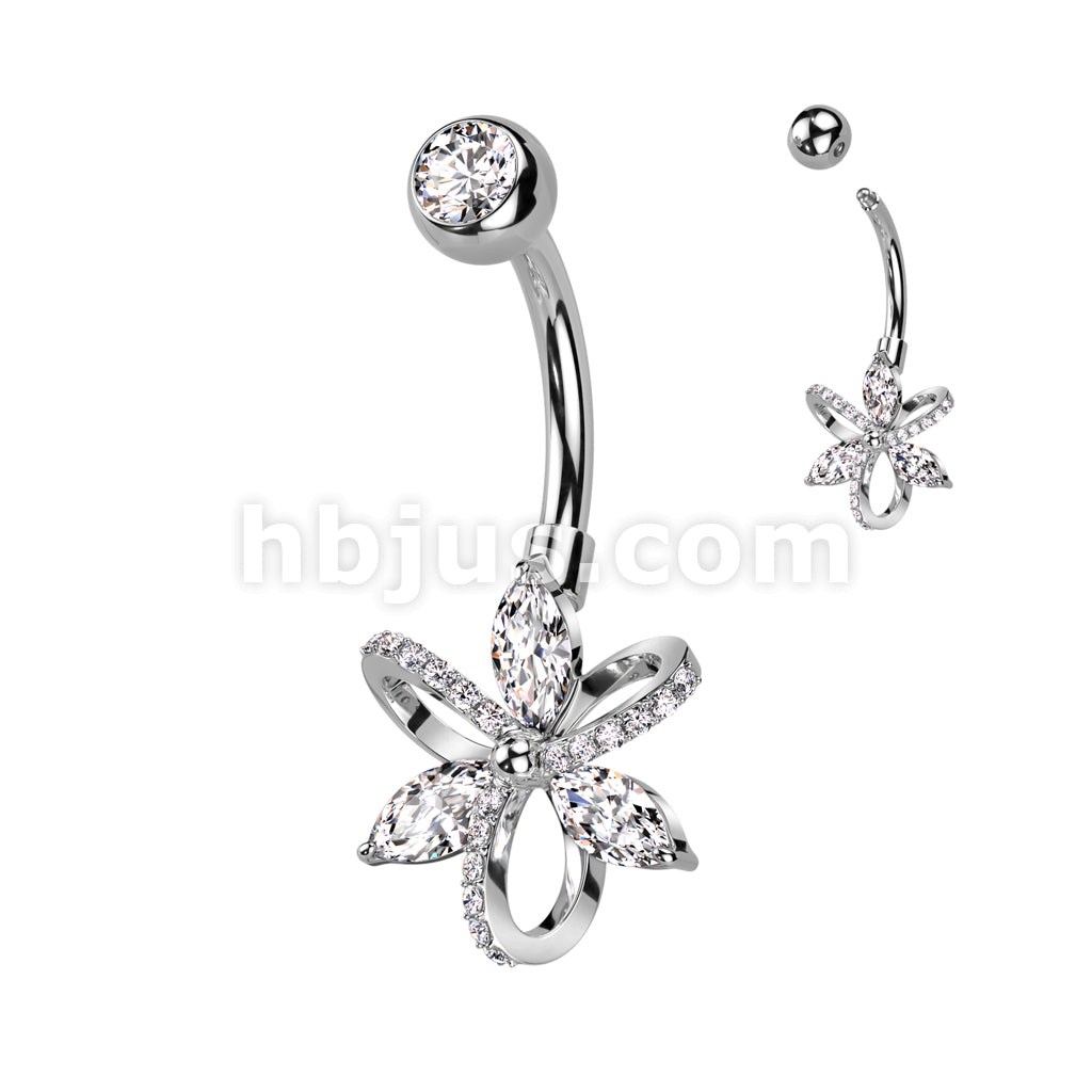 316L Surgical Steel 316L Surgical Steel Belly Ring With 3 Marquise CZ... - Image 2