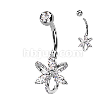 316L Surgical Steel 316L Surgical Steel Belly Ring With 3 Marquise CZ... - Image 2
