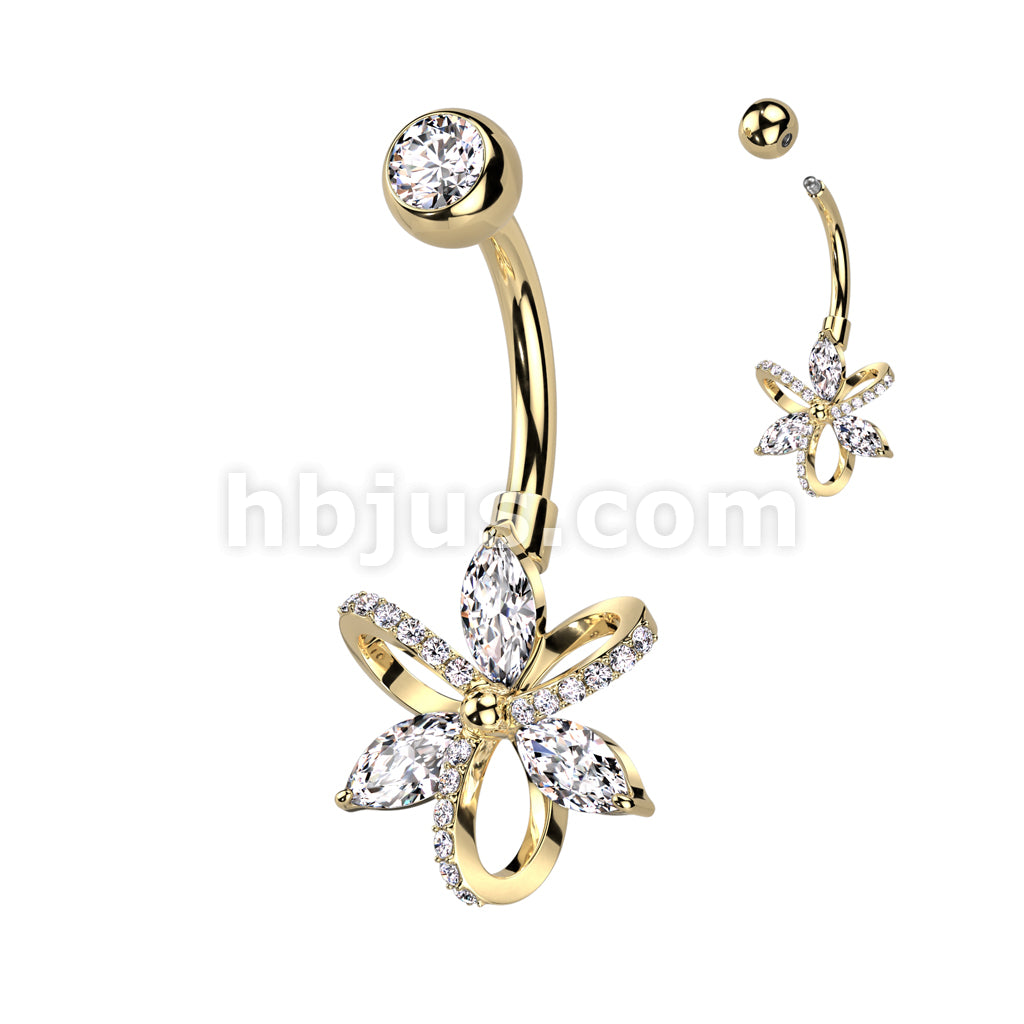 316L Surgical Steel 316L Surgical Steel Belly Ring With 3 Marquise CZ... - Image 3