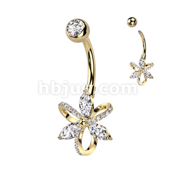 316L Surgical Steel 316L Surgical Steel Belly Ring With 3 Marquise CZ... - Image 3