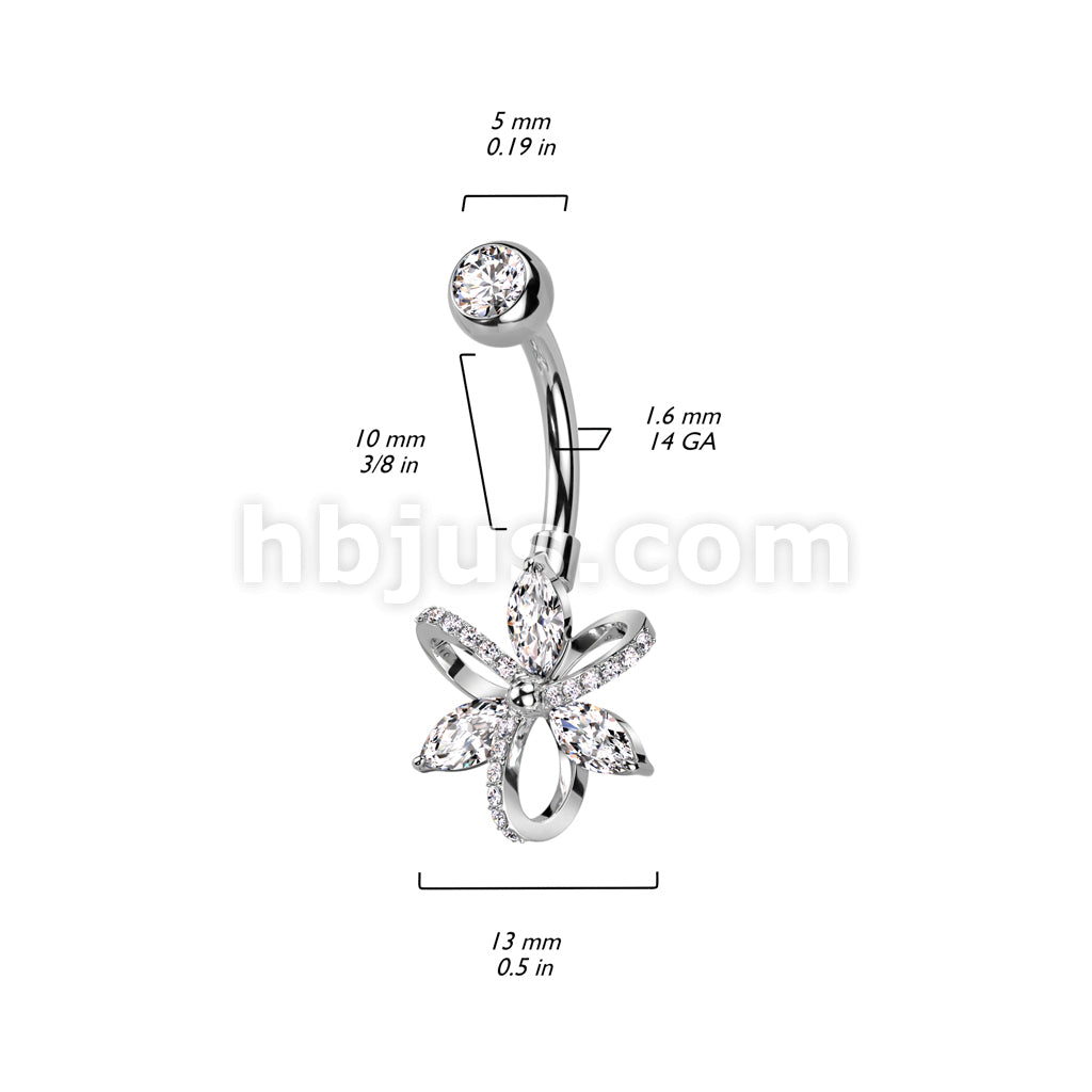 316L Surgical Steel 316L Surgical Steel Belly Ring With 3 Marquise CZ... - Image 5