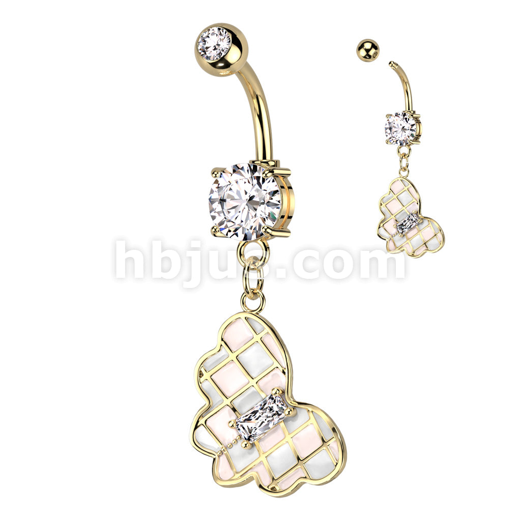 316L Surgical Steel Double CZ Checkered Butterfly Dangle With Prong Set... - Image 2