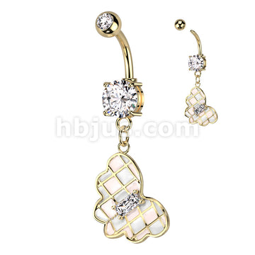 316L Surgical Steel Double CZ Checkered Butterfly Dangle With Prong Set... - Image 2