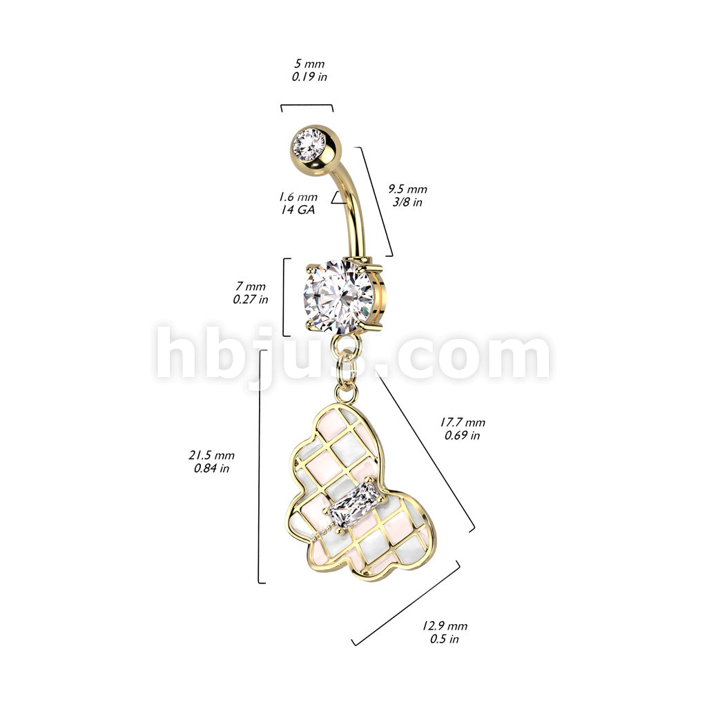 316L Surgical Steel Double CZ Checkered Butterfly Dangle With Prong Set... - Image 3