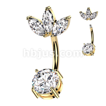 316L Surgical Steel 316L Surgical Steel Belly Ring With Prong Set CZ... - Image 2