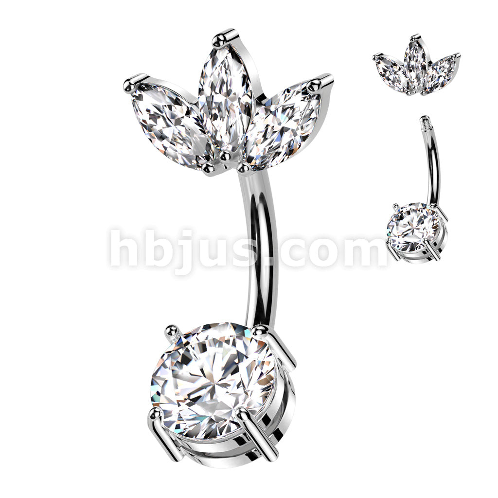 316L Surgical Steel 316L Surgical Steel Belly Ring With Prong Set CZ... - Image 4