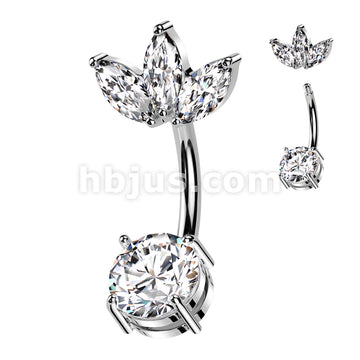 316L Surgical Steel 316L Surgical Steel Belly Ring With Prong Set CZ... - Image 4