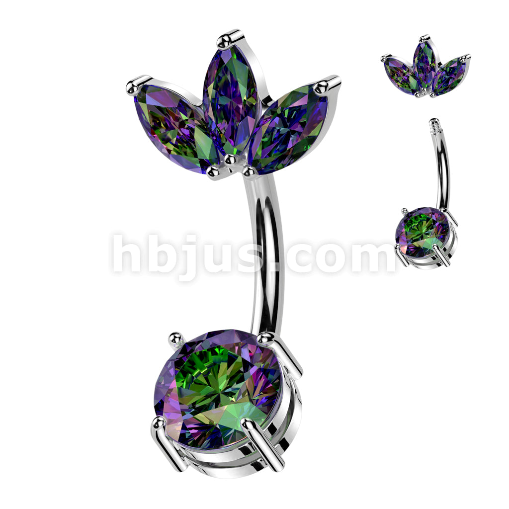 316L Surgical Steel 316L Surgical Steel Belly Ring With Prong Set CZ... - Image 5