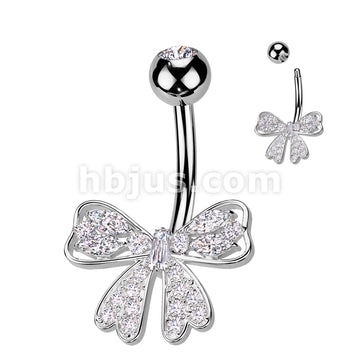 316L Surgical Steel 316L Surgical Steel Pave CZ Ribbon Belly Button... - Image 2
