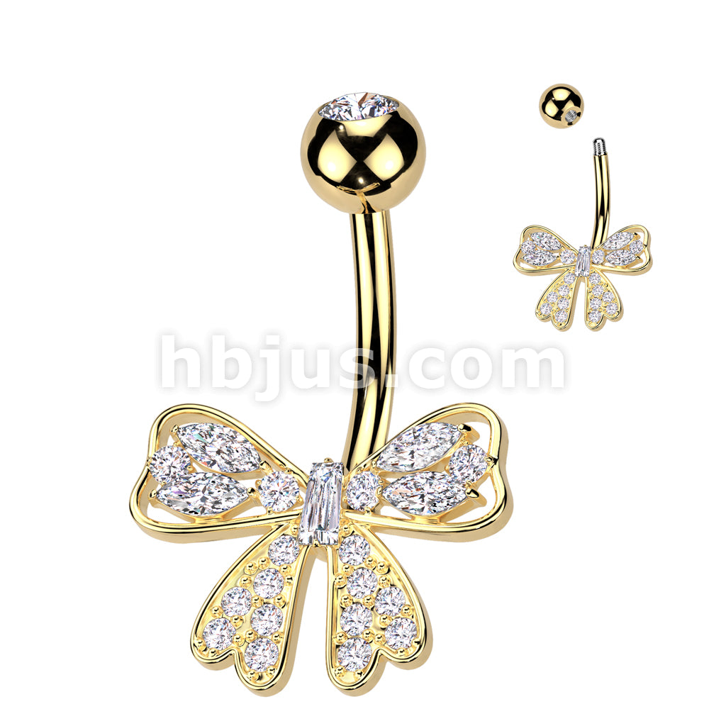 316L Surgical Steel 316L Surgical Steel Pave CZ Ribbon Belly Button... - Image 3