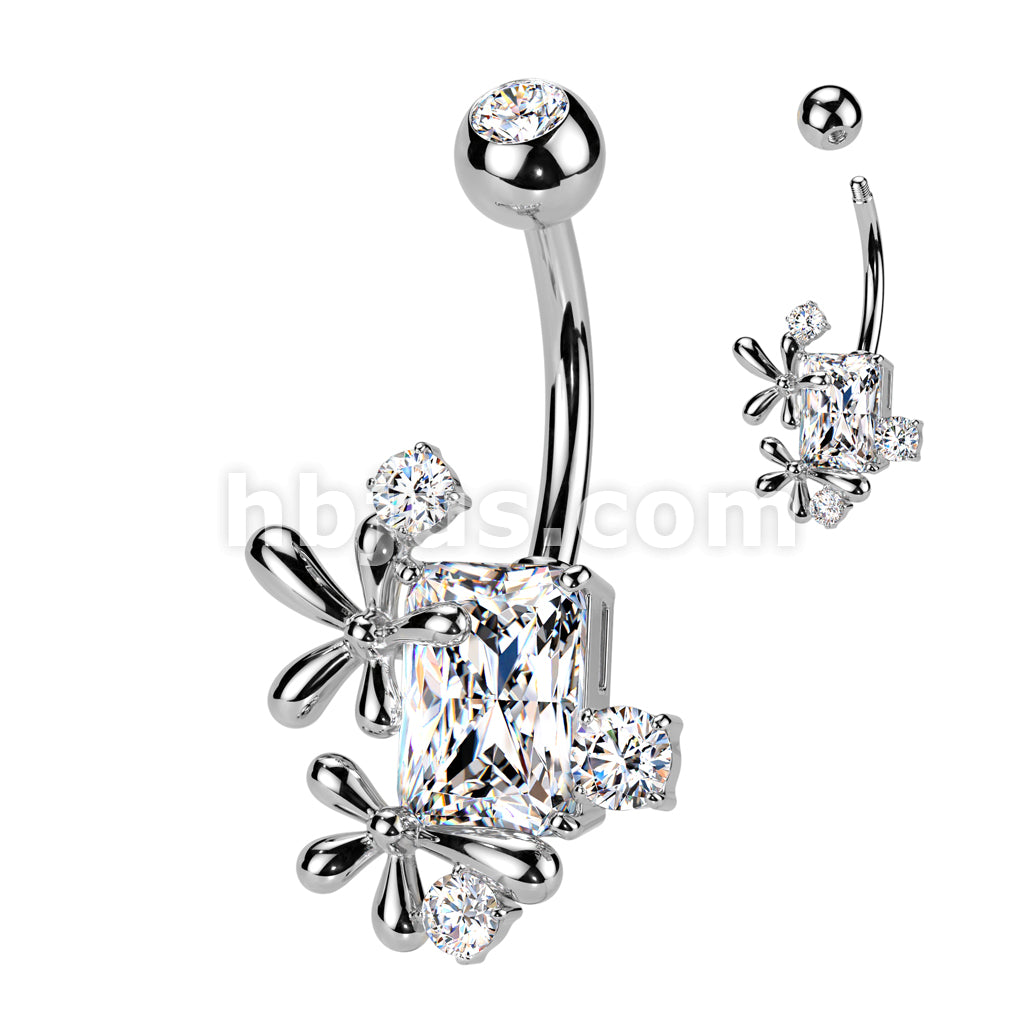 316L Surgical Steel 316L Surgical Steel CZ Rectangle With Flower and CZ... - Image 2