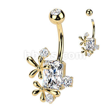 316L Surgical Steel 316L Surgical Steel CZ Rectangle With Flower and CZ... - Image 3