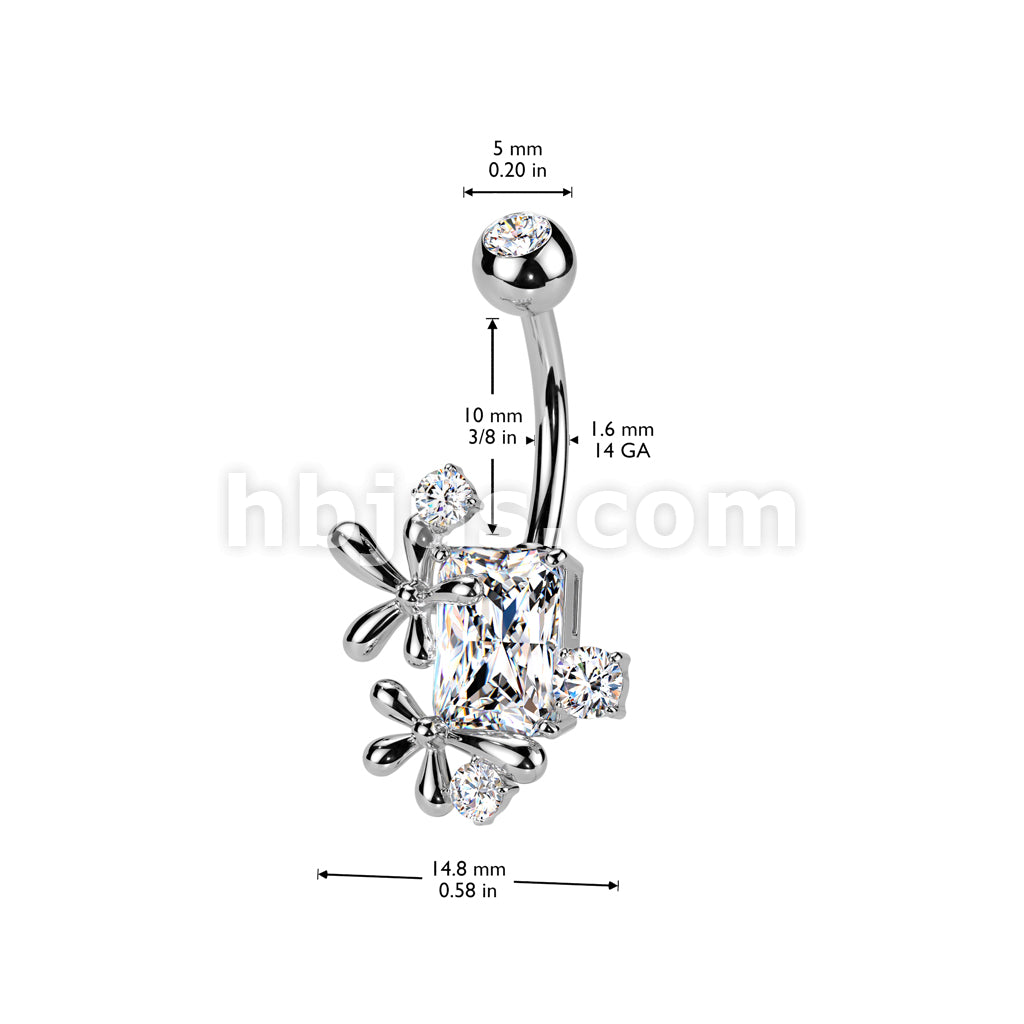 316L Surgical Steel 316L Surgical Steel CZ Rectangle With Flower and CZ... - Image 4