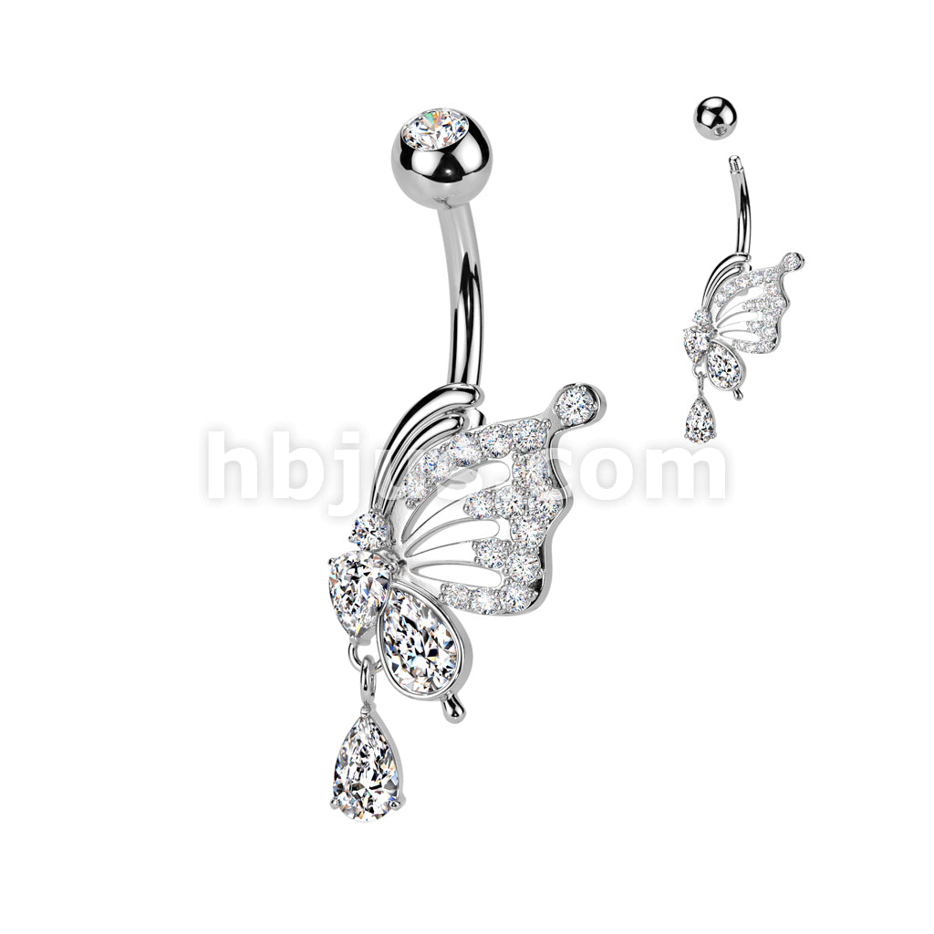 316L Surgical Steel 316L Surgical Steel Pave CZ Butterfly Wing With... - Image 2