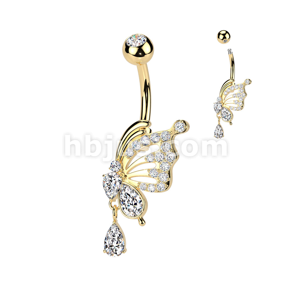 316L Surgical Steel 316L Surgical Steel Pave CZ Butterfly Wing With... - Image 3