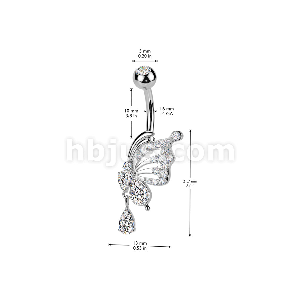 316L Surgical Steel 316L Surgical Steel Pave CZ Butterfly Wing With... - Image 4