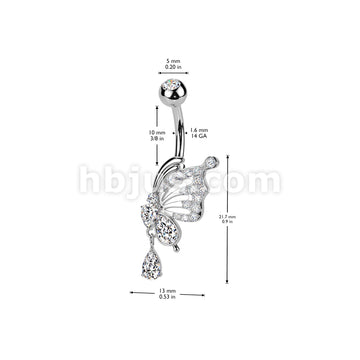 316L Surgical Steel 316L Surgical Steel Pave CZ Butterfly Wing With... - Image 4