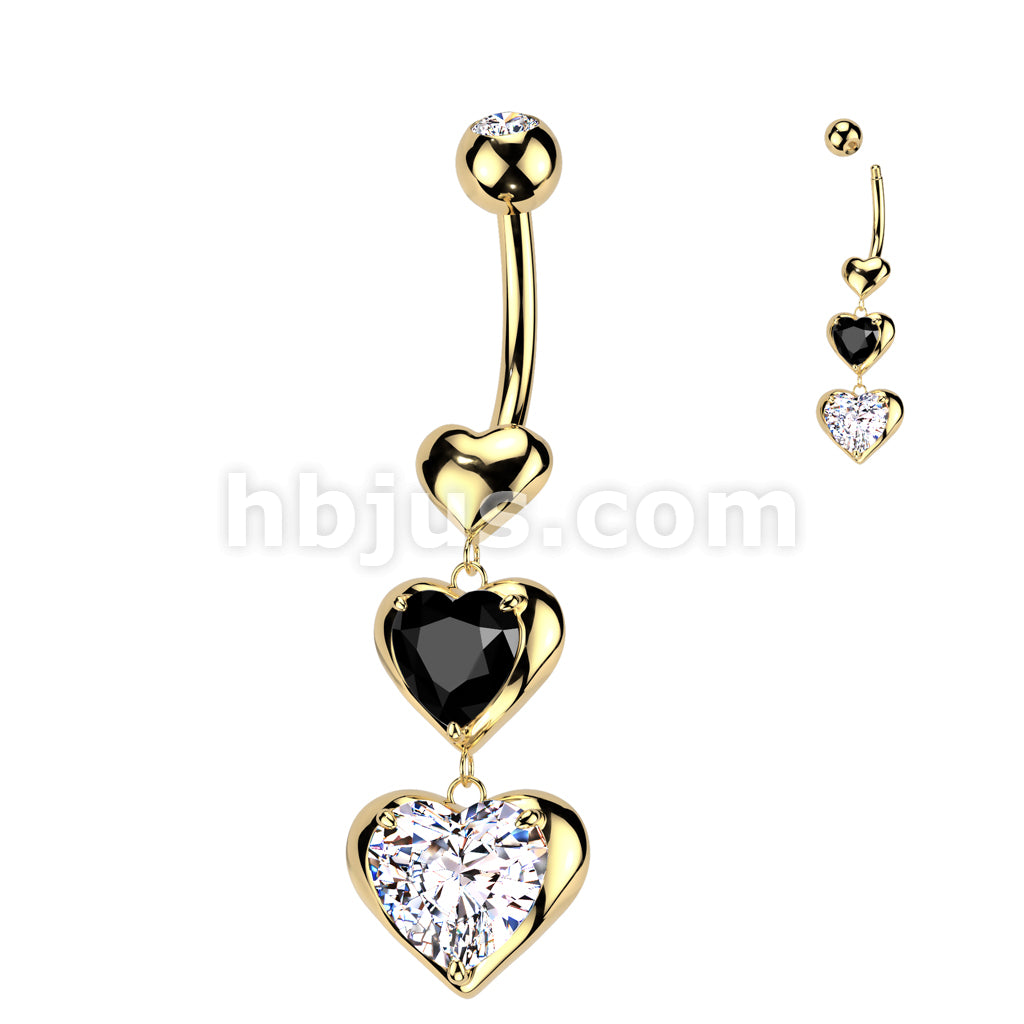 316L Surgical Steel 316L Surgical Steel Triple Heart Dangle Belly... - Image 3