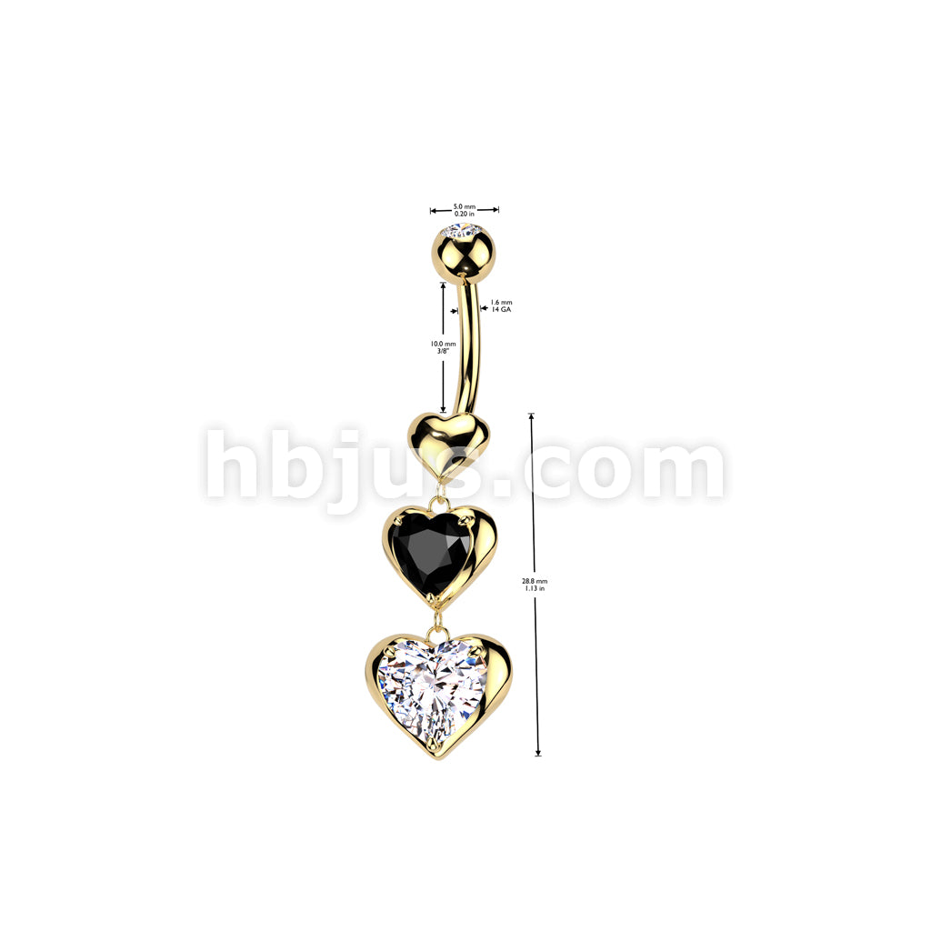 316L Surgical Steel 316L Surgical Steel Triple Heart Dangle Belly... - Image 4