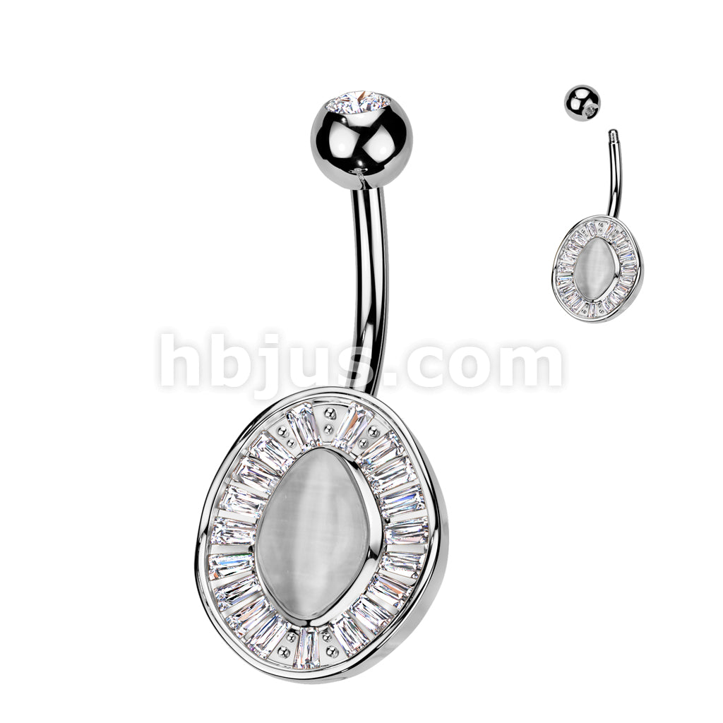 316L Surgical Steel 316L Surgical Steel Baguette CZ Edge With Cat's Eye... - Image 2
