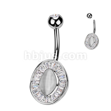 316L Surgical Steel 316L Surgical Steel Baguette CZ Edge With Cat's Eye... - Image 2