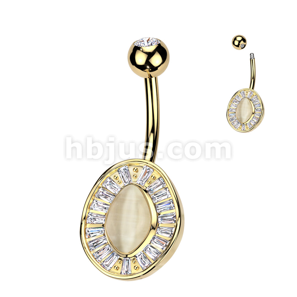 316L Surgical Steel 316L Surgical Steel Baguette CZ Edge With Cat's Eye... - Image 3