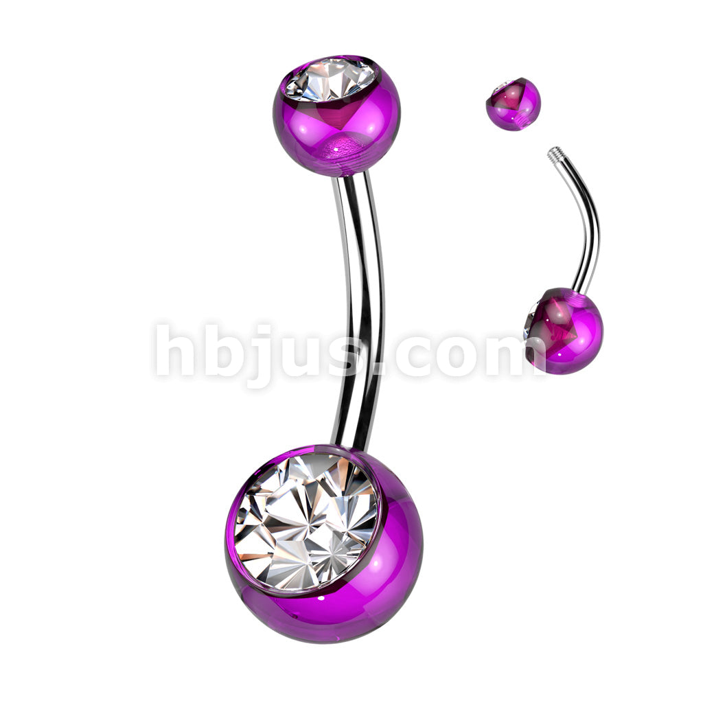 316L Surgical Steel Acrylic Double Jeweled Belly Ring With 316L... - Image 2