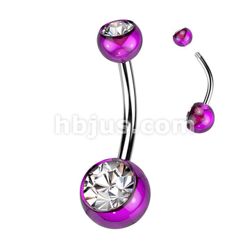 316L Surgical Steel Acrylic Double Jeweled Belly Ring With 316L... - Image 2