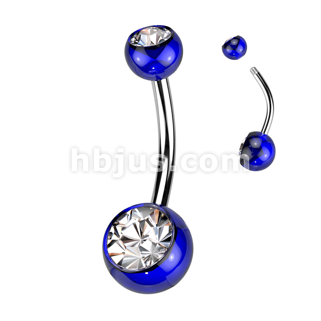 316L Surgical Steel Acrylic Double Jeweled Belly Ring With 316L... - Image 3