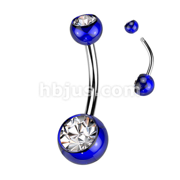 316L Surgical Steel Acrylic Double Jeweled Belly Ring With 316L... - Image 3