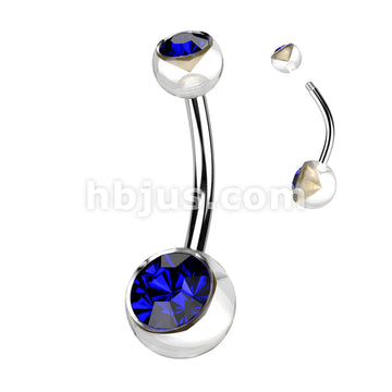 316L Surgical Steel Acrylic Double Jeweled Belly Ring With 316L... - Image 4
