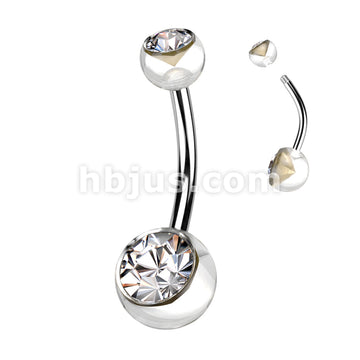 316L Surgical Steel Acrylic Double Jeweled Belly Ring With 316L... - Image 5