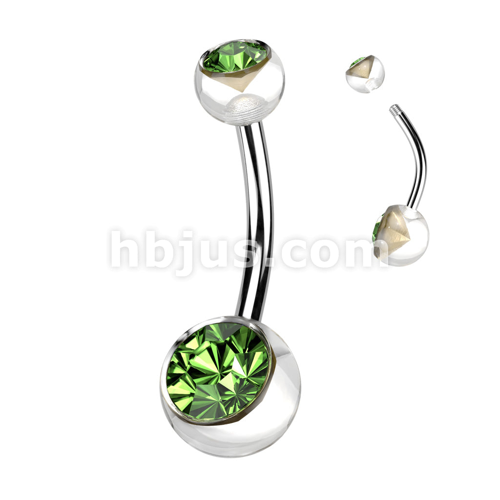 316L Surgical Steel Acrylic Double Jeweled Belly Ring With 316L... - Image 6