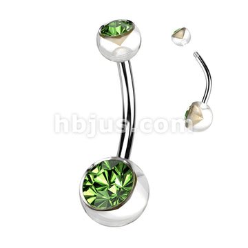 316L Surgical Steel Acrylic Double Jeweled Belly Ring With 316L... - Image 6