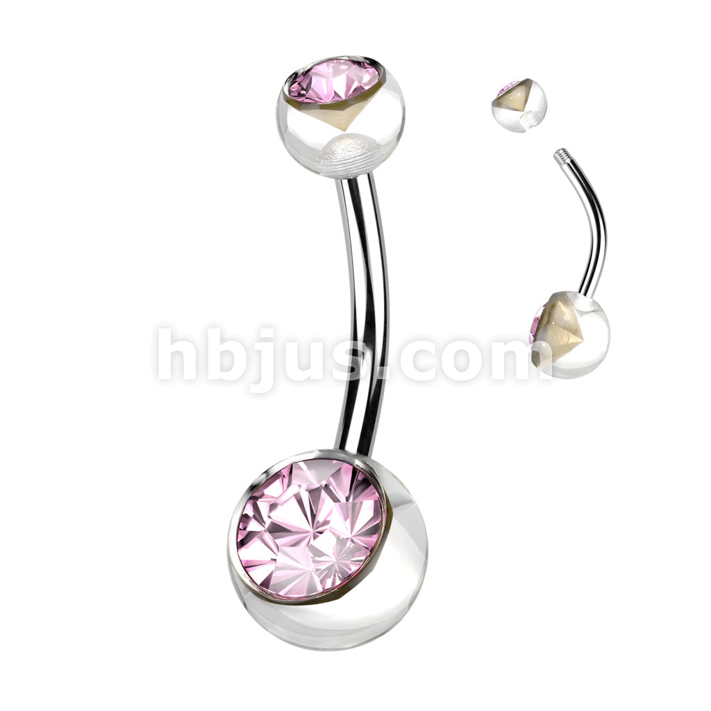 316L Surgical Steel Acrylic Double Jeweled Belly Ring With 316L... - Image 7