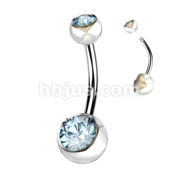 316L Surgical Steel Acrylic Double Jeweled Belly Ring With 316L... - Image 8