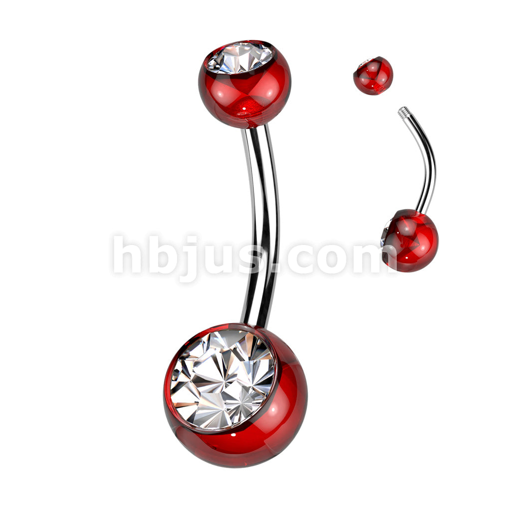 316L Surgical Steel Acrylic Double Jeweled Belly Ring With 316L... - Image 11
