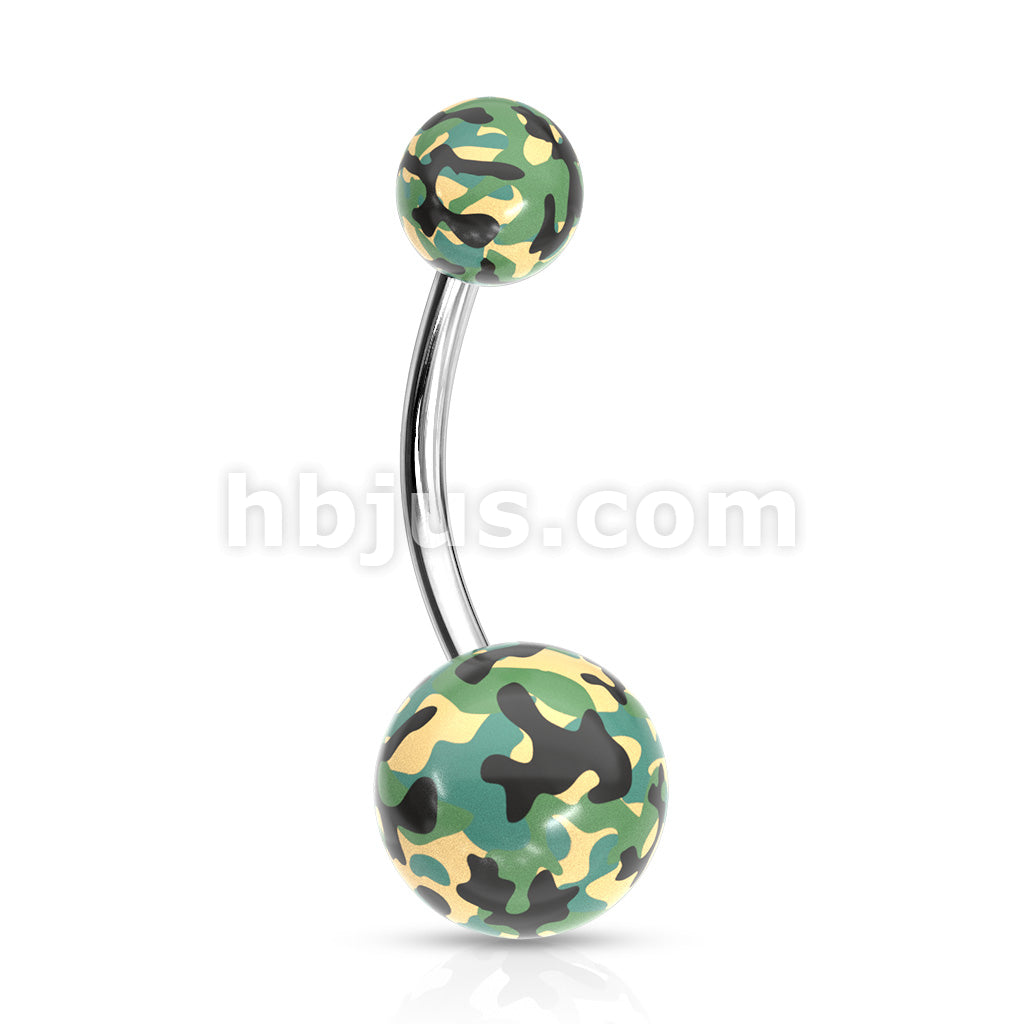 316L Surgical Steel Camouflage Printed Balls UV Acrylic Navel Ring - Image 2