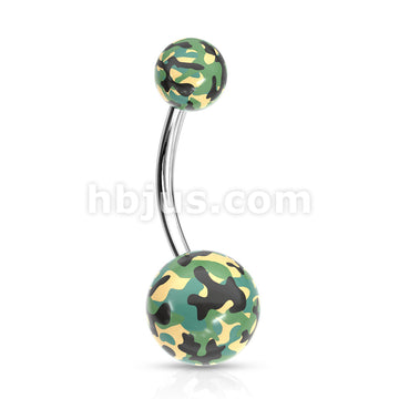 316L Surgical Steel Camouflage Printed Balls UV Acrylic Navel Ring - Image 2