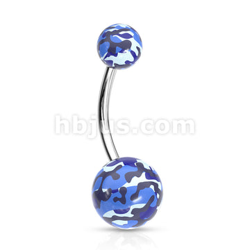 316L Surgical Steel Camouflage Printed Balls UV Acrylic Navel Ring - Image 3